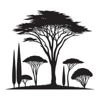 Silhouette Tree Scenery Various Types Plants Nature Illustration Art vector