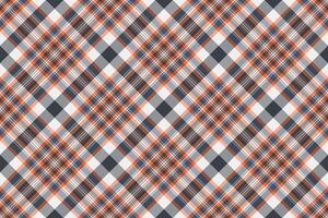 Vibrant diagonal plaid pattern in orange, blue, and white. Perfect for textile design, website backgrounds, or fashion projects. vector