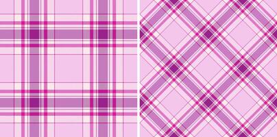 Elegant pastel pink plaid patterns, perfect for fashion, home decor, or website backgrounds. Two variations offer versatile design options, featuring classic and diagonal checks. vector