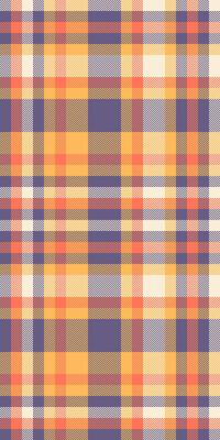 Multicultural pattern texture background, sheet fabric check seamless. Vertical tartan plaid textile in indigo and amber colors.