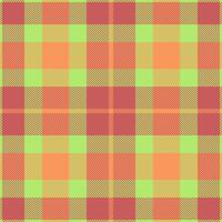 Vibrant plaid pattern in green, red, and orange hues. A classic textile design perfect for backgrounds, fabrics, or creating a rustic, homespun aesthetic. vector