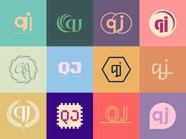 QJ logo company template. Letter q and j logotype. Set different classic serif lettering and modern bold text with design elements. Initial font typography. vector