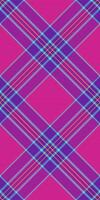 Paint plaid seamless texture, ragged fabric check background. Scratch tartan textile pattern in pink and violet colors. vector