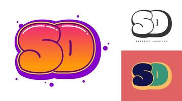 SD logo design for festival or party. Initial letter s and d in graffiti style. Creative modern lettering company name of font typography. Kids trendy logotype or identity. vector