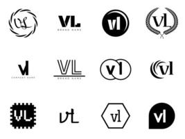 VL logo company template. Letter v and l logotype. Set different classic serif lettering and modern bold text with design elements. Initial font typography. vector