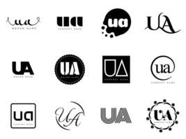 UA logo company template Letter u and a logotype. Set different classic serif lettering and modern bold text with design elements. Initial font typography. vector