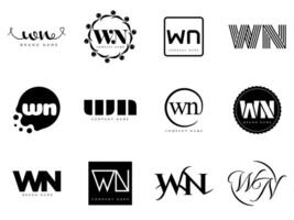 WN logo company template Letter w and n logotype. Set different classic serif lettering and modern bold text with design elements. Initial font typography. vector