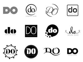 DO logo company template. Letter d and o logotype. Set different classic serif lettering and modern bold text with design elements. Initial font typography. vector