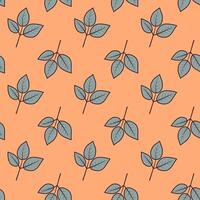 Elegant teal leaves on a soft peach background create a seamless, repeating pattern. vector