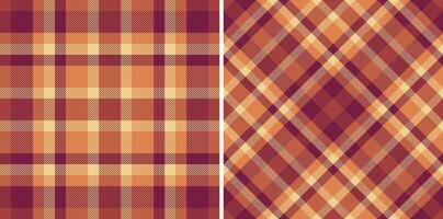 Two autumnal plaid patterns a classic horizontal and a diagonal design in warm earthy tones. Perfect for fallthemed projects, textile designs, or backgrounds needing a rustic yet stylish feel. vector