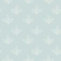 Elegant seamless pattern featuring delicate white leaf sprigs on a soft blue background. vector
