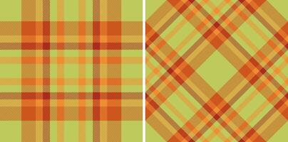Two autumnal plaid patterns in warm orange and olive green hues. Perfect for fallthemed designs, textile prints, or website backgrounds. vector
