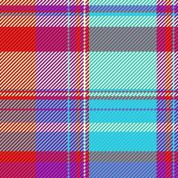 Vibrant, modern plaid pattern in bold red, turquoise, purple, and cream. Perfect for textile design, fashion, web backgrounds, or branding projects. vector