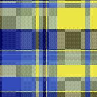 Stitched texture pattern textile, weave check tartan. Dining room background seamless plaid fabric in blue and yellow colors. vector