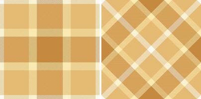 Two plaid patterns offer versatility for design. One is a classic check, the other, a dynamic diagonal. Warm, earthtone colors add cozy, autumn vibes. Use for textiles, backgrounds, or branding. vector