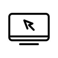 Line icon featuring a computer monitor screen with a pointer cursor indicating user interaction vector
