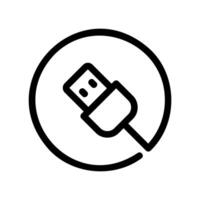 Line icon showing a universal serial bus plug inside a circle, representing a connection port symbol vector