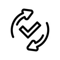 Line icon combining circular arrows for refresh sync with a checkmark indicating completion or success vector