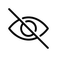 Eye icon with a diagonal slash indicating hidden or not visible status vector