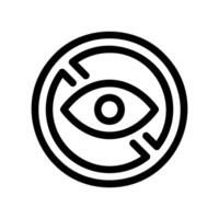 Eye icon inside a prohibition circle symbolizing blocked view or censorship vector