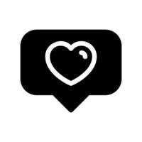 Solid speech bubble containing heart symbol for like or favorite notification vector