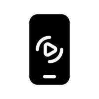 Smartphone displaying media player interface with play button and signal vector