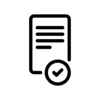 Simple outline document icon with checkmark signifying verification or approval vector