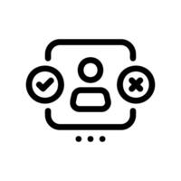 Outline user profile interface with options for approve, reject, or pending status vector