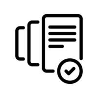 Outline document stack or tab with checkmark indicating batch approval verification vector