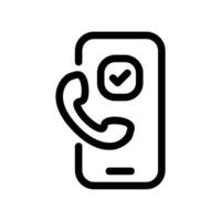 Outline smartphone displaying verified call status via handset and checkmark vector