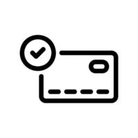Outline payment card icon with checkmark indicating approved transaction or verification vector