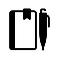 Clipboard with attached pen and bookmark glyph icon for notes or tasks list vector
