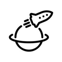 Rocket outline orbiting planet symbol representing space exploration technology vector