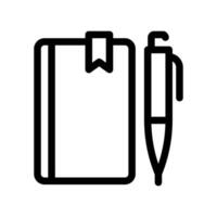 Notebook with bookmark and pen outline icon for notes planning vector