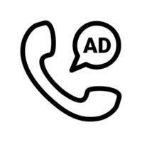 Outline telephone receiver icon with AD bubble indicating marketing call clearly vector