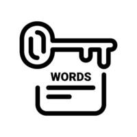 Outline key icon over text box labeled WORDS keyword research concept clear vector