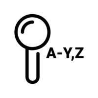 Outline magnifying glass over text range A Y,Z symbolizing search filtering clearly vector