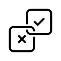 Selection boxes icon with checkmark and cross for task validation vector