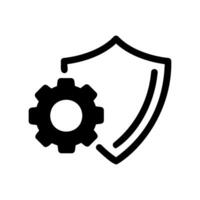 Security shield with gear icon representing protection settings and configuration vector