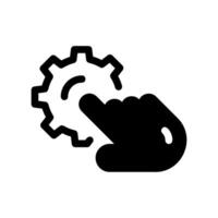 Hand interacting with gear icon showing manual setup or configuration control vector