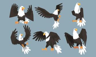 Collection of Bald Eagles in Various Poses, Pride and Power Predatory Bird Illustration vector
