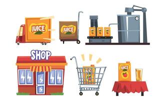 Production of Apple Juice, Industrial Processing of Fruit from Orchard to Table Illustration vector