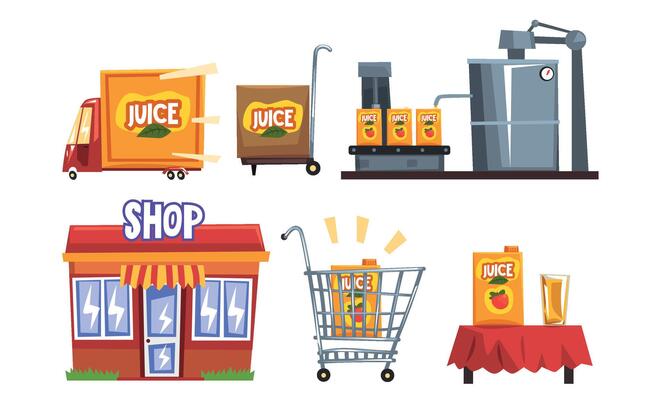 Production of Apple Juice, Industrial Processing of Fruit from Orchard to Table Illustration