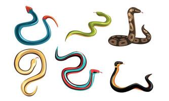 Collection of Snakes, Venomous Snake Creatures of Different Colors Illustration vector