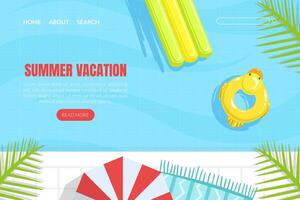 Summer Vacation Landing Page Template, Summertime Traveling, Pool with Colorful Floats Web Page, Mobile App, Homepage Illustration vector