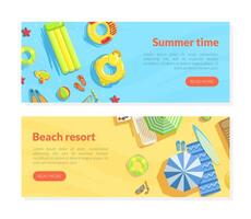 Summer Time Landing Page Templates Set, Beash Resort, Happy Summertime Web Page, Mobile App, Homepage Illustration vector