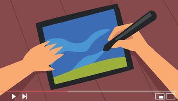 Blogger Giving Drawing Tutorial Online Illustration. Social Media Creator Concept vector