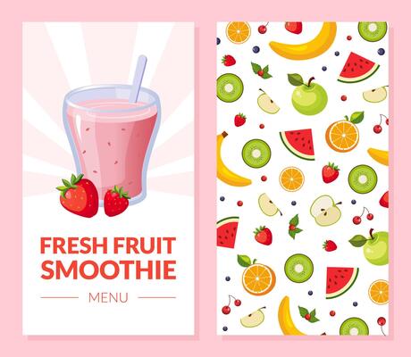 Fresh Fruit Smoothie Menu Card Template with Ripe Fruits Seamless Pattern Illustration