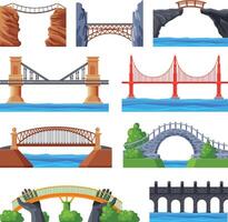 Various Bridges Collection, Urban Architecture Design Elements, Bridge Construction Flat Illustration vector