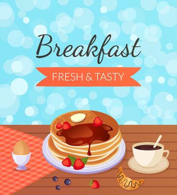 Breakfast Fresh and Tasty Banner Template, Morning Food Menu Design Illustration